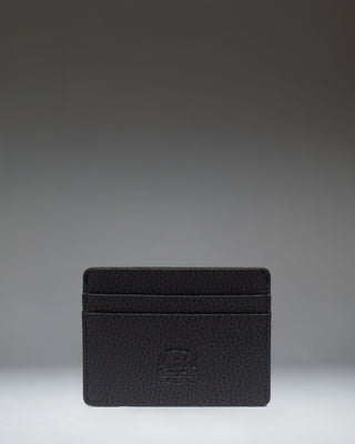 Herschel Supply Co. Charlie Cardholder Vegan Leather in Black. Front view showing multiple card slots and classic woven logo label.