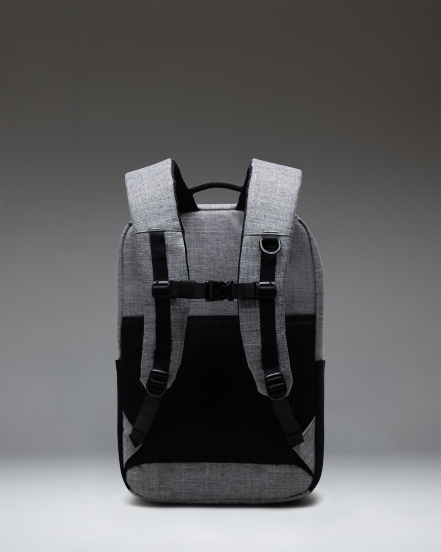 Herschel Supply Co. Kaslo Daypack Tech in Raven Crosshatch, a grey textured everyday backpack designed for tech and travel.