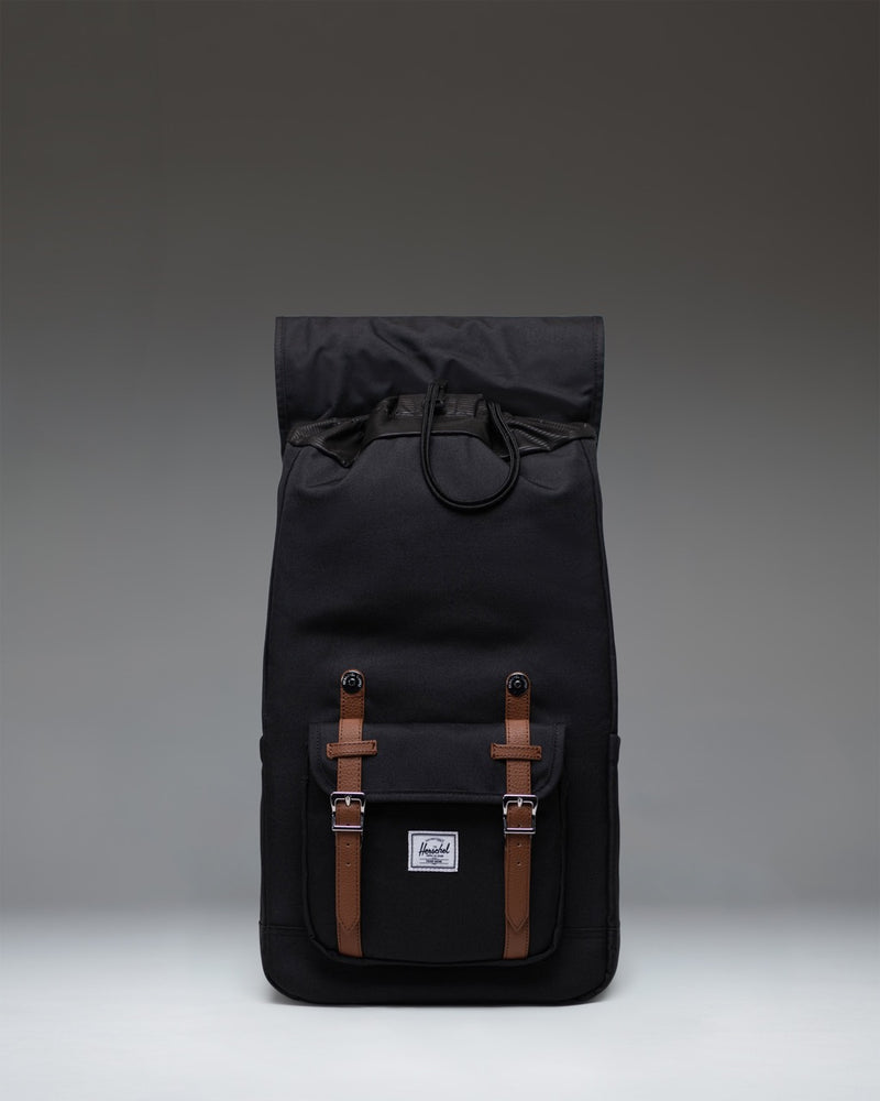 Herschel Supply Co. Herschel Little America Backpack in classic black with iconic rubber straps and front pocket.