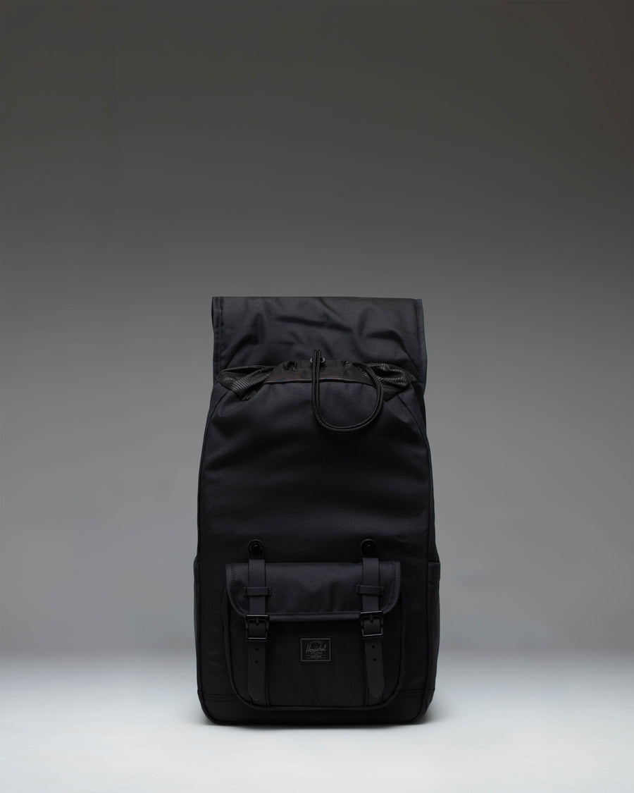Herschel Supply Co. Little America Mid Backpack in Black Tonal featuring a classic mountaineering style with dual magnetic strap closures.