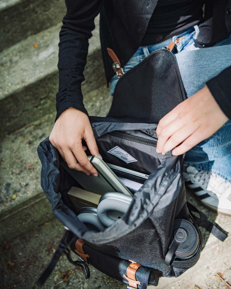 Herschel Little America backpack size guide chart. Mid-Volume (21L): 17.00"H x 11.00"W x 5.25"D. Standard (30L): 19.00"H x 11.25"W x 7.00"D.