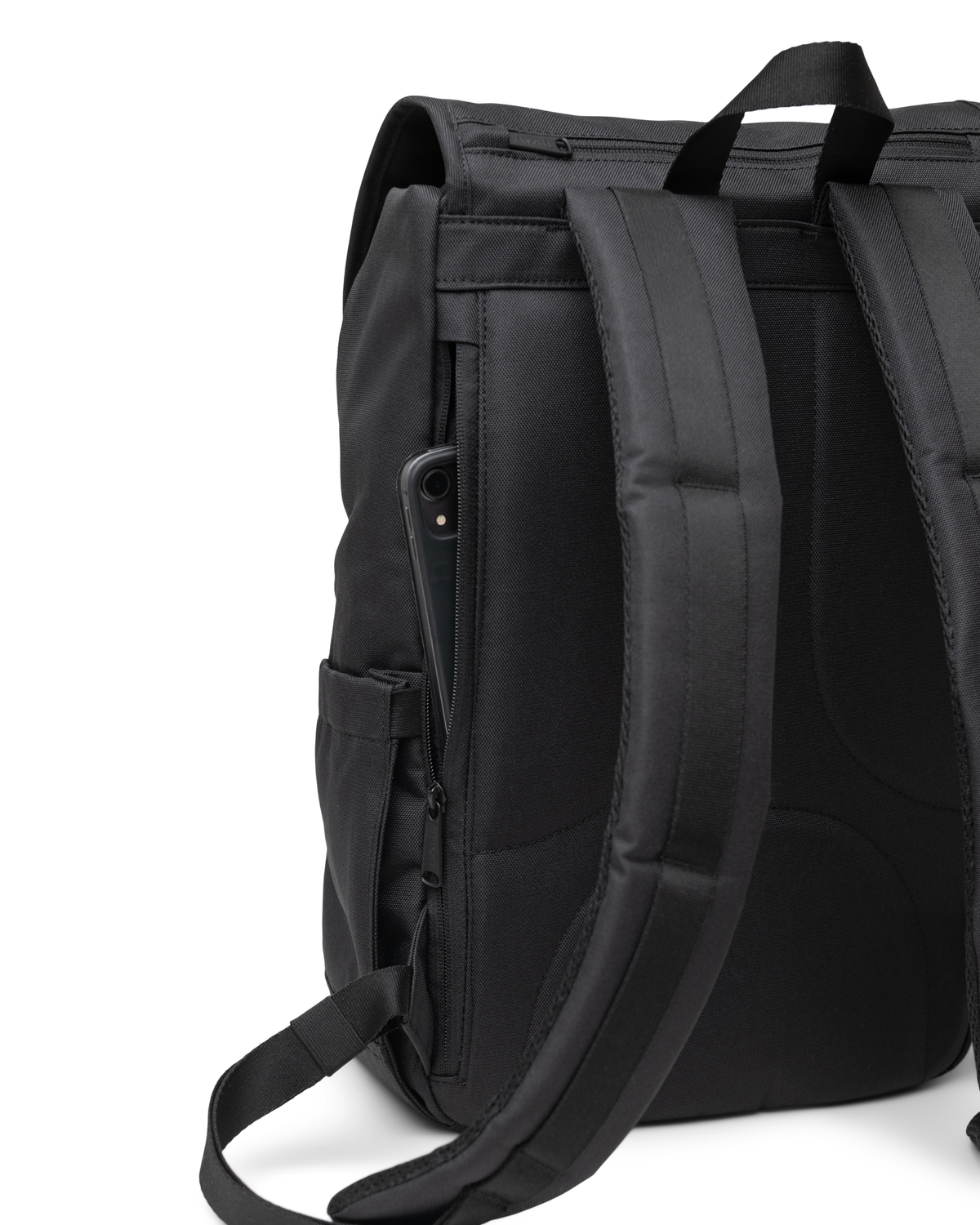 Herschel Supply Co. Little America Mid Backpack size guide chart comparing Standard 30L (19"x11.25"x7") and Mid-Volume 21L (17"x11"x5.25") dimensions.