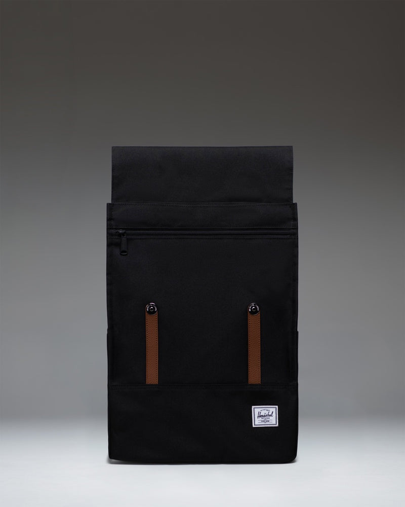Herschel Survey Backpack in Black featuring a classic design with dual strap closures, perfect for everyday use, school, or travel.