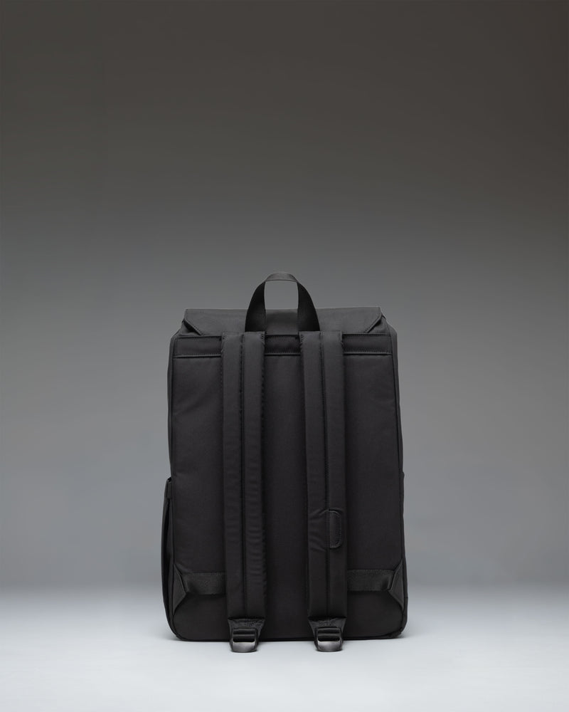 Herschel Supply Co. Retreat Small Backpack in black with dual magnetic strap closures, front storage sleeve, and top handle.