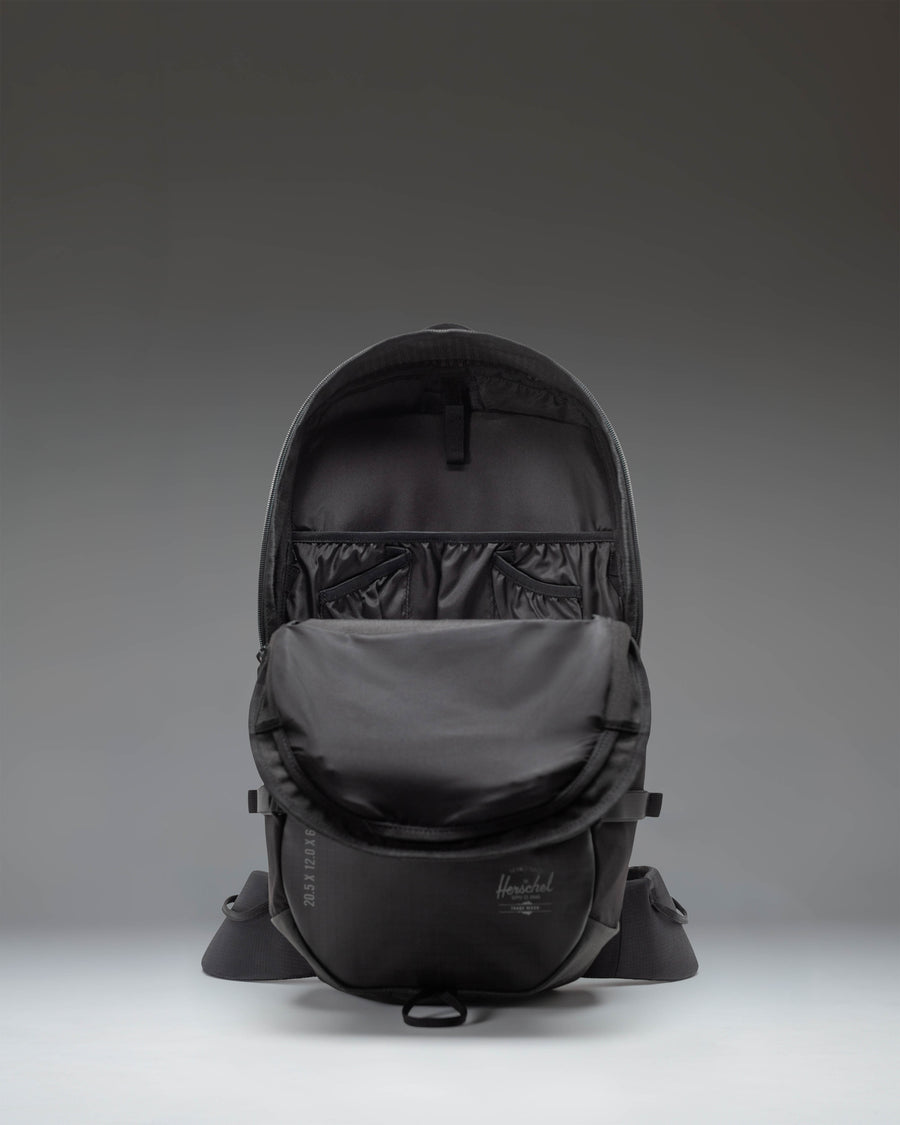 Herschel Supply Co. All Season 29L Backpack in black, showcasing its rugged, weather-resistant design for outdoor use.