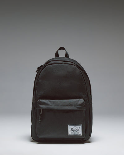 Black Herschel Classic XL Backpack size guide chart. Dimensions: 17.5 inches high, 12.5 inches wide, 6.0 inches deep, 30 liters capacity.