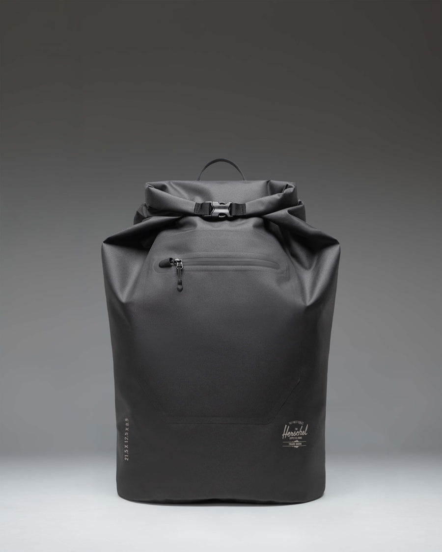 Black Herschel Supply Co Dry Bag Backpack 32 L, shown from the front view.