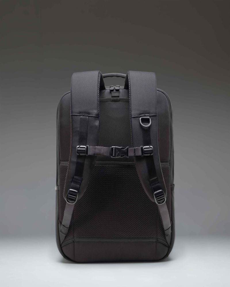 Herschel Kaslo Backpack Tech Cordura in black, showing a detailed view of the sleek and durable everyday commuter bag.