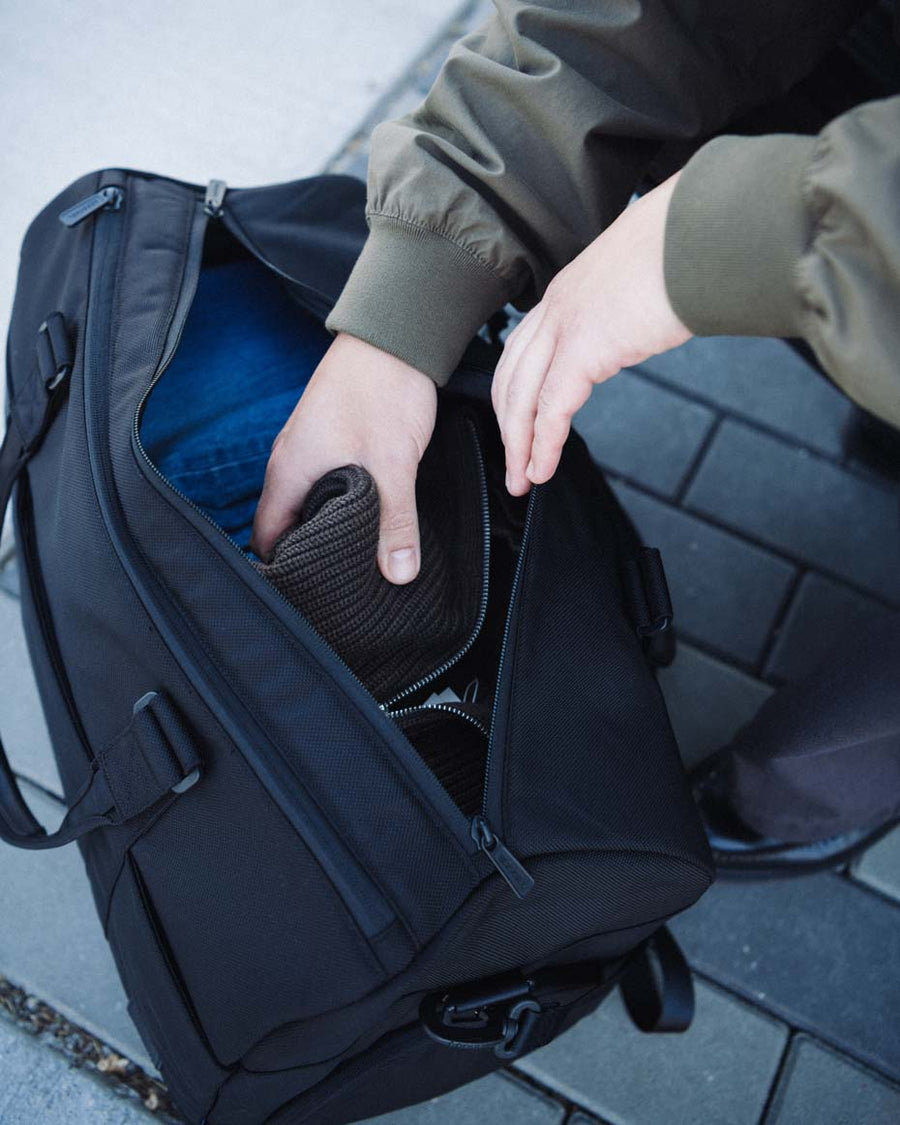 Herschel Novel Duffle Tech Cordura bag in a variety of colors showing different color options available.