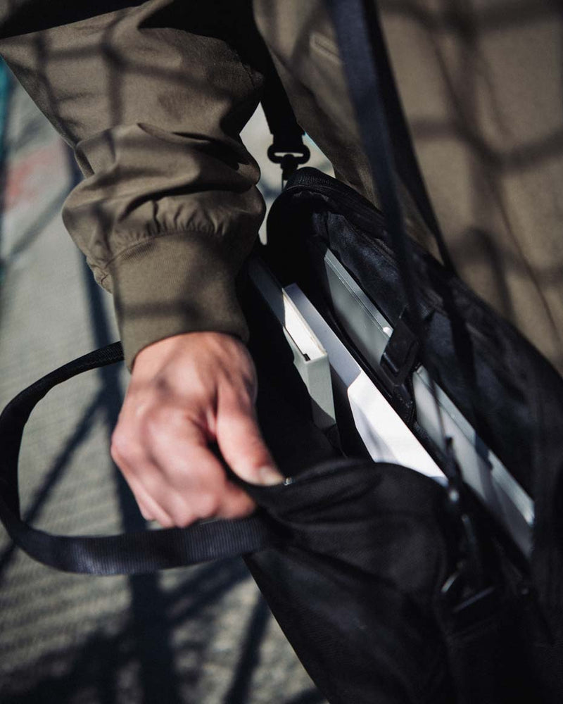 Herschel Supply Co. Gibson Messenger Tech Cordura bag shown from multiple angles to display all available color options together.