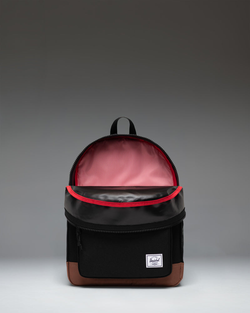 Herschel Heritage Kids Backpack in Black with Saddle Brown rubber diamond accent and detailing.