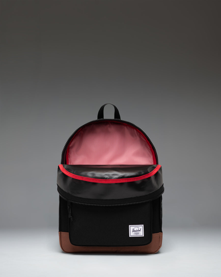 Herschel Heritage Kids Backpack in Black with Saddle Brown rubber diamond accent and detailing.