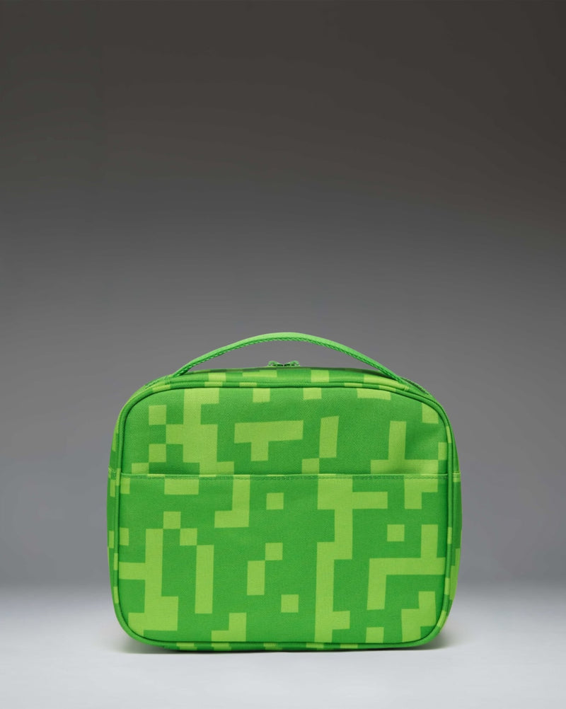Herschel Supply Co. Minecraft Pop Quiz Lunch Box in Creeper color, featuring the iconic green pixelated video game design.