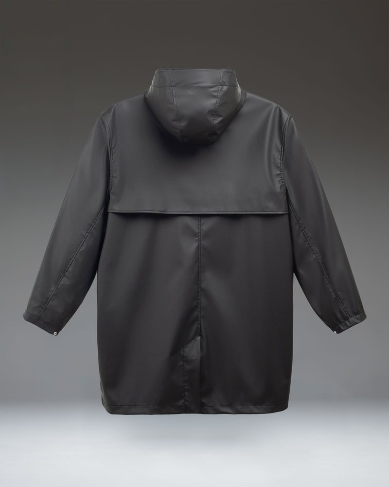 Men's Long Classic Rain Jacket size guide chart. Chest: S 35-37, M 38-40, L 41-43, XL 44-46.
