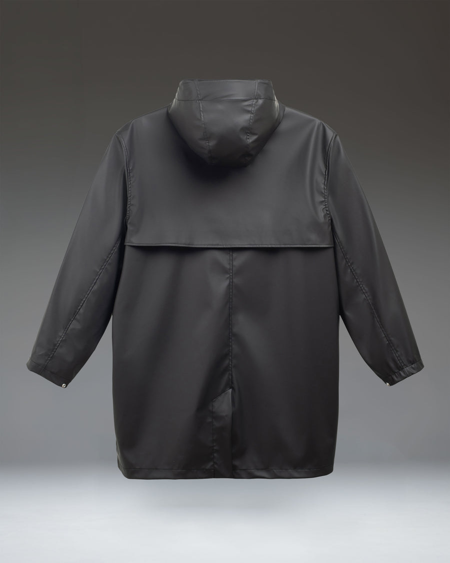 Men's Long Classic Rain Jacket size guide chart. Chest: S 35-37, M 38-40, L 41-43, XL 44-46.