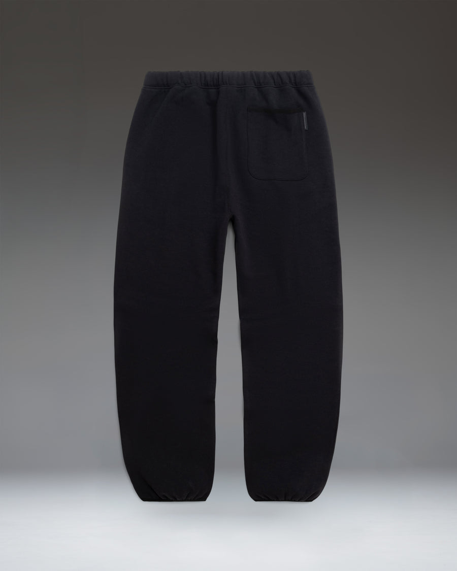 Men's performance sweatpants size guide chart in black. Waist: S 30-32, M 32-34, L 34-36, XL 36-38, XXL 38-40. Inseam: 30 inches for all sizes.