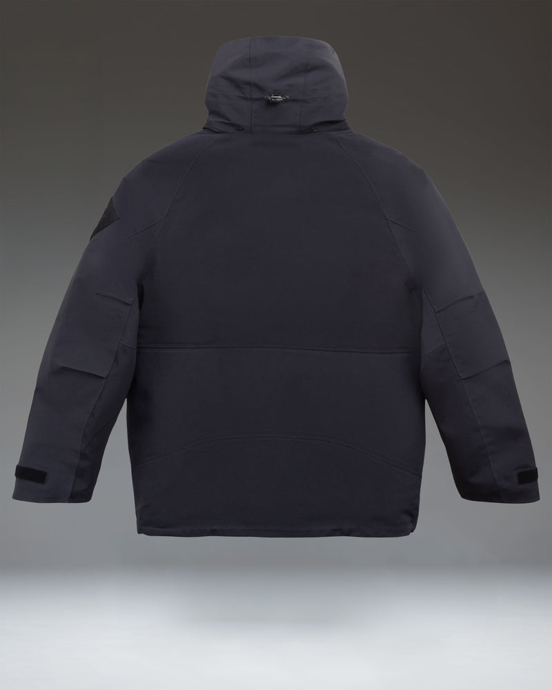 Herschel Supply Co. Men's 3-Layer Shell Jacket in black, featuring a minimalist waterproof design with a hood and clean technical look.