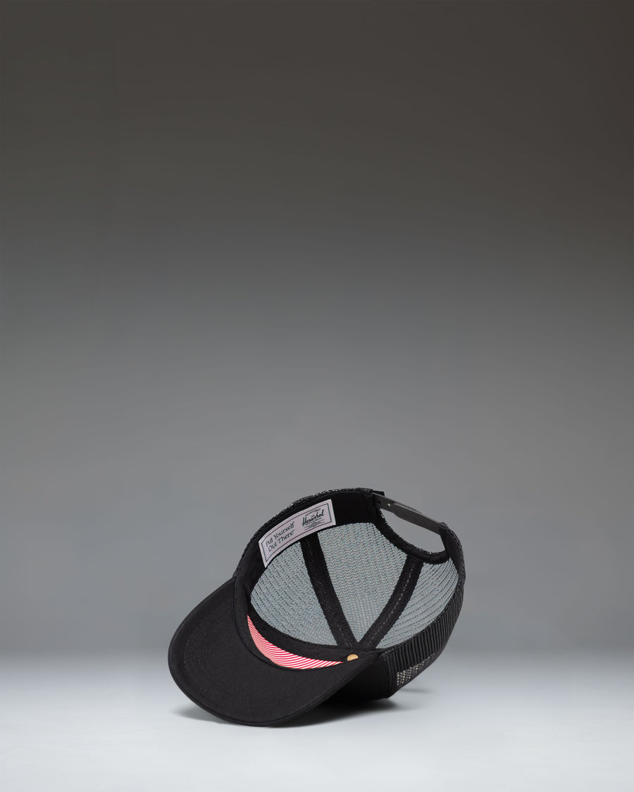 Herschel Supply Co. Whaler Cotton Mesh Baby Cap in Black for ages 6-18 months, featuring a classic structured crown and breathable mesh back.