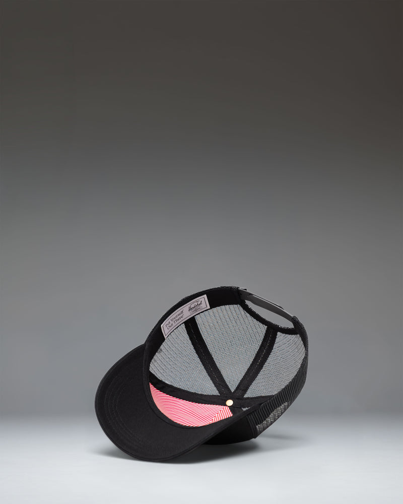 Herschel Supply Co. Whaler Cotton Mesh Kids Cap in Black, showing the front view of the structured crown and mesh back.