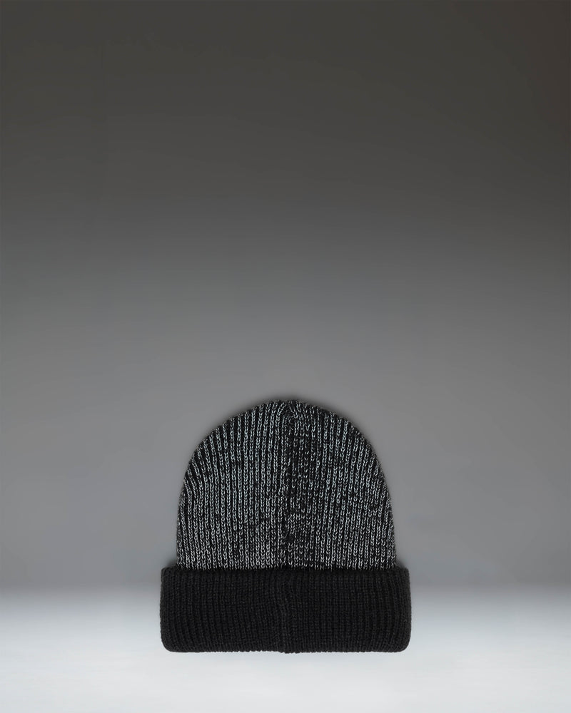 Herschel Supply Co Elmer Reflective Ribbed Toddler Beanie in Black Reflective, shown from the front.