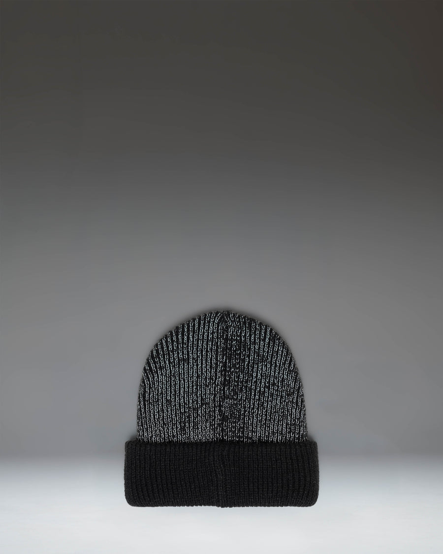 Herschel Supply Co Elmer Reflective Ribbed Toddler Beanie in Black Reflective, shown from the front.