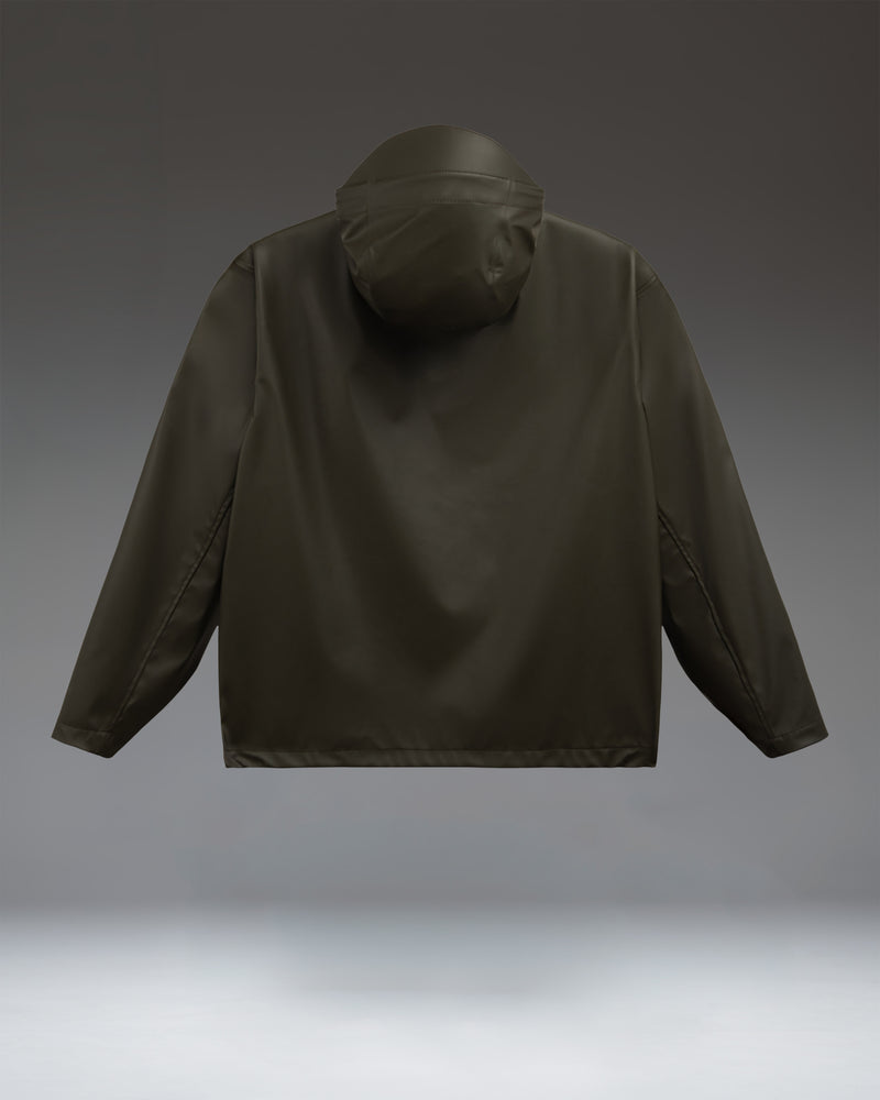 Size guide chart for the men's Herschel Supply Co. McLeod Rain Jacket in Rosin, detailing measurements for sizes S, M, L, XL, and 2X.