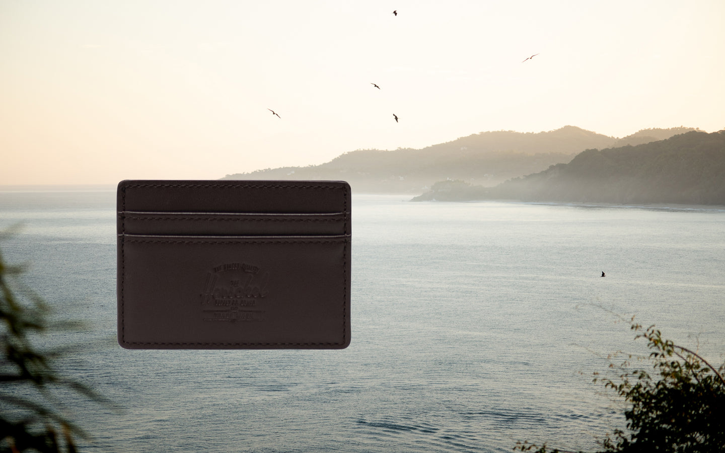 Herschel Supply Co. Charlie Cardholder Leather in brown, showcasing a classic, slim design with multiple card slots.