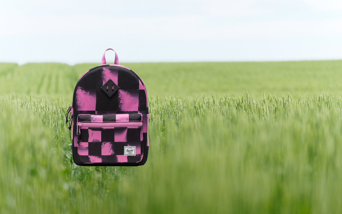 Herschel Heritage Kids Backpack in Stencil Checker Opera Mauve.