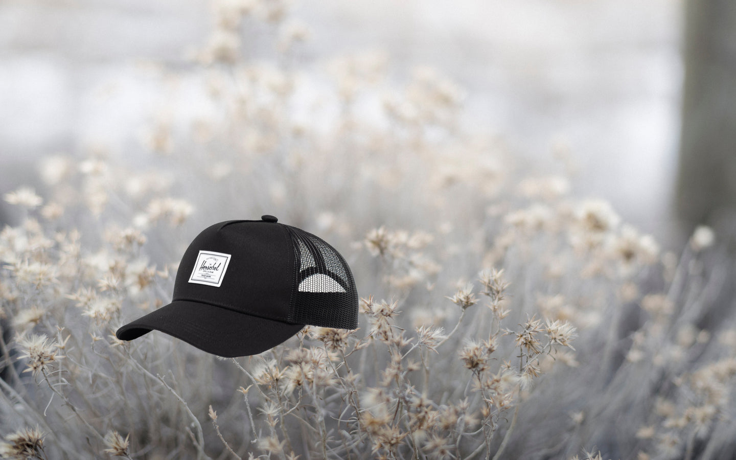 Herschel Supply Co. Whaler Cotton Mesh Kids Cap in black, featuring a structured crown and breathable mesh back panels.