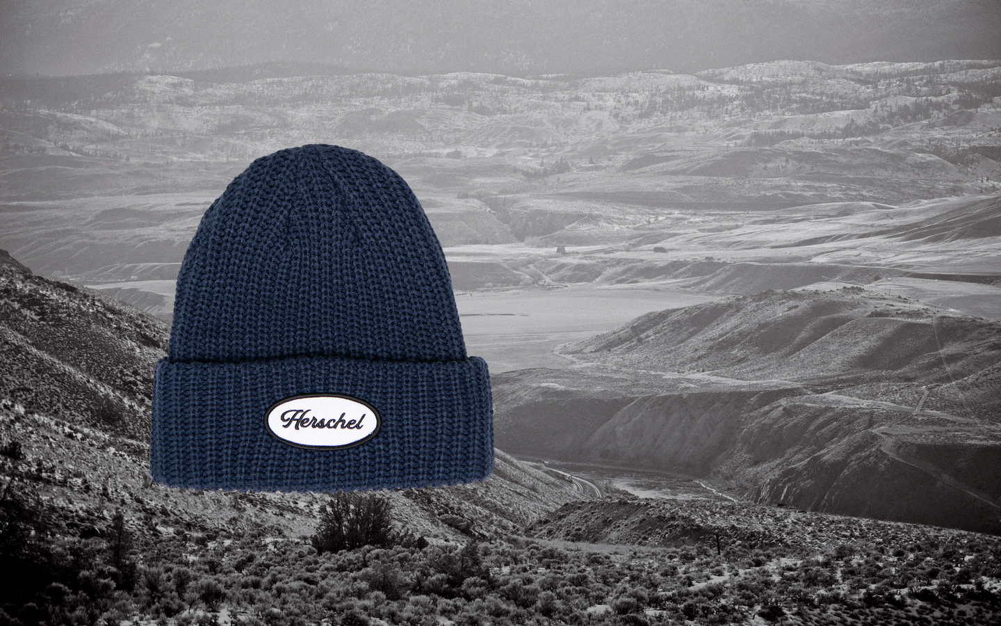 Herschel Supply Co. Douglas Station Beanie in Darkest Navy, a classic knit beanie featuring a folded cuff and a woven logo label.